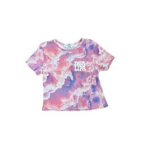 H&M Dua Lipa Girls Pink & Purple Tie-Dye Ribbed Short Sleeve T-Shirt Size 8-10Y